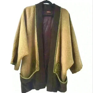 OLGA FISCH FOLKLORE ECUADOR BURLAP WOOL EMBROIDERED OVERSIZED KIMONO JACKET